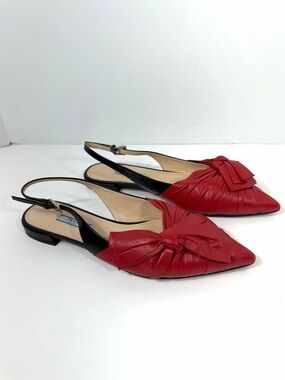 Prada Red Leather Bow Slingback Pointed Toe Flats EU 38 Made in Italy